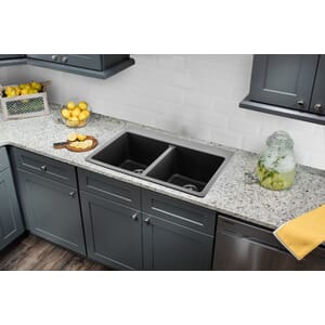Dual Mount 33 In. X 22 In. 50/50 Bowl Quartz Kitchen Sink in Gray