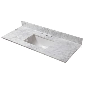 49 in. x 22 in. Carrara Marble Vanity Top with Trough Basin and 8 in. Faucet Spread