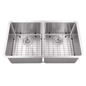 Undermount 32 in. 50/50 Bowl Radius Corner 16 Ga. Stainless Steel Kitchen Sink