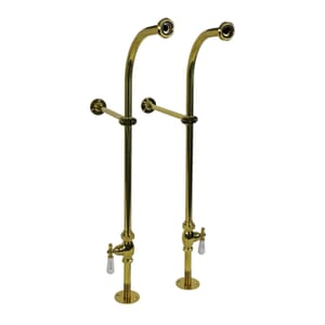 Freestanding Bath Supplies with Porcelain Lever Handles in Polished Brass