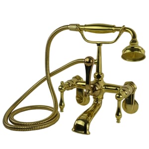 Traditional Tub Wall Mount Faucet with Handshower in Polished Brass