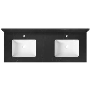 61 in. x 22 in. Broadway Black Quartz Double Vanity Top with Ceramic Basins