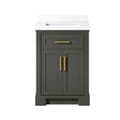 SCARLETT 24IN VANITY IN CHARCOAL GREY WITH WHITE QUARTZ TOP & CERAMIC BASIN