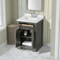 SCARLETT 24IN VANITY IN CHARCOAL GREY WITH WHITE QUARTZ TOP & CERAMIC BASIN