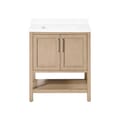 BANKS 30IN VANITY WITH SHAKER DOOR IN SAHARA BIRCH WHITE QUARTZ TOP & CERAMIC BASIN