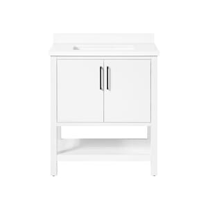 BANKS 30IN VANITY WITH SLAB DOOR IN WHITE WITH WHITE QUARTZ TOP & CERAMIC BASIN