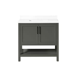 BANKS 36IN VANITY WITH SHAKER DOOR IN CHARCOAL GREY WITH WHITE QUARTZ TOP & CERAMIC BASIN