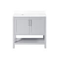 BANKS 36IN VANITY WITH SHAKER DOOR IN DOVE GREY WITH WHITE QUARTZ TOP & CERAMIC BASIN