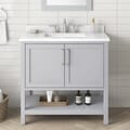 BANKS 36IN VANITY WITH SHAKER DOOR IN DOVE GREY WITH WHITE QUARTZ TOP & CERAMIC BASIN