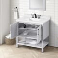 BANKS 36IN VANITY WITH SHAKER DOOR IN DOVE GREY WITH WHITE QUARTZ TOP & CERAMIC BASIN