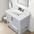 BANKS 36IN VANITY WITH SHAKER DOOR IN DOVE GREY WITH WHITE QUARTZ TOP & CERAMIC BASIN