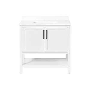 BANKS 36IN VANITY WITH SHAKER DOOR IN WHITE WITH WHITE QUARTZ TOP & CERAMIC BASIN
