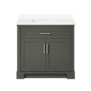 SCARLETT 36IN VANITY IN CHARCOAL GREY WITH WHITE QUARTZ TOP & CERAMIC BASIN