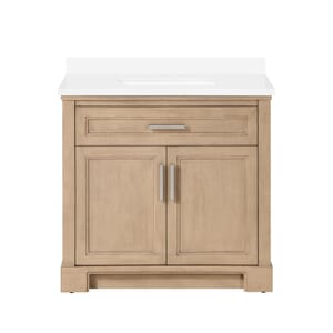 SCARLETT 36IN VANITY IN SAHARA BIRCH WITH WHITE QUARTZ TOP & CERAMIC BASIN