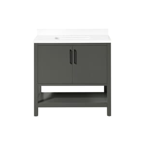 BANKS 36IN VANITY WITH SLAB DOOR IN CHARCOAL GREY WITH WHITE QUARTZ TOP & CERAMIC BASIN