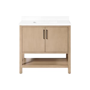 BANKS 36IN VANITY WITH SLAB DOOR IN SAHARA BIRCH WHITE QUARTZ TOP & CERAMIC BASIN