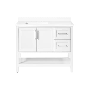 BANKS 42IN VANITY WITH SHAKER DOOR IN WHITE WITH WHITE QUARTZ TOP & CERAMIC BASIN