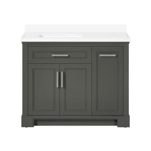 SCARLETT 42IN VANITY IN CHARCOAL GREY WITH WHITE QUARTZ TOP & CERAMIC BASIN