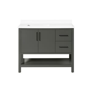 BANKS 42IN VANITY WITH SLAB DOOR IN CHARCOAL GREY WITH WHITE QUARTZ TOP & CERAMIC BASIN