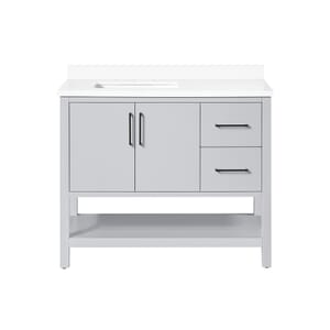 BANKS 42IN VANITY WITH SLAB DOOR IN DOVE GREY WITH WHITE QUARTZ TOP & CERAMIC BASIN