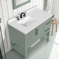 BANKS 42IN VANITY WITH SLAB DOOR IN SAGE GREEN WHITE QUARTZ TOP & CERAMIC BASIN
