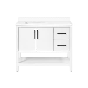 BANKS 42IN VANITY WITH SLAB DOOR IN WHITE WITH WHITE QUARTZ TOP & CERAMIC BASIN