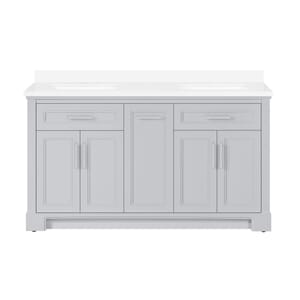 SCARLETT 60IN VANITY IN DOVE GREY WITH WHITE QUARTZ TOP & CERAMIC BASIN