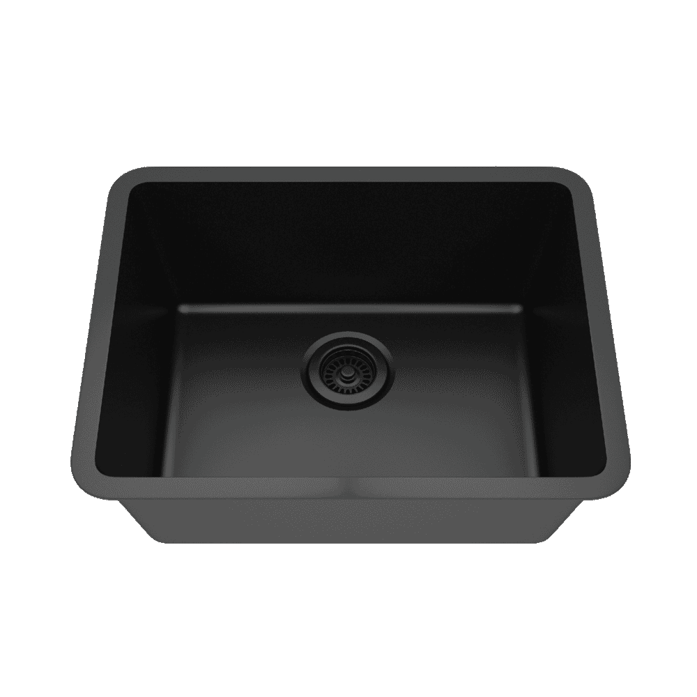 23 in. Single Bowl Undermount Quartz Kitchen Sink, Black
