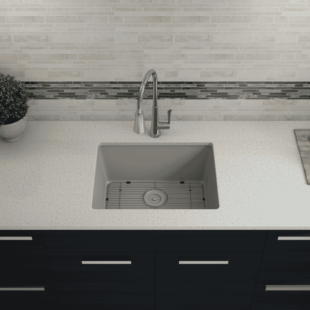 23 in. Single Bowl Undermount Quartz Kitchen Sink, Concrete