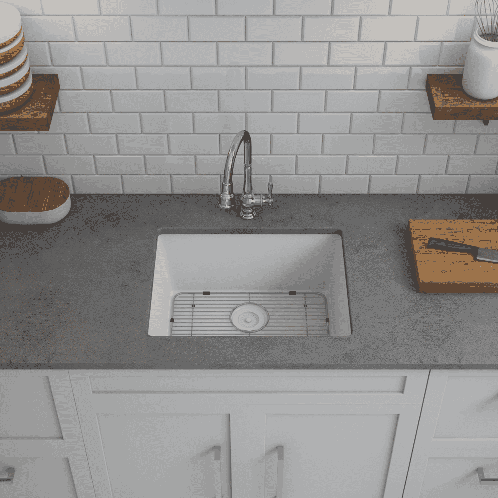 23 in. Single Bowl Undermount Quartz Kitchen Sink, White