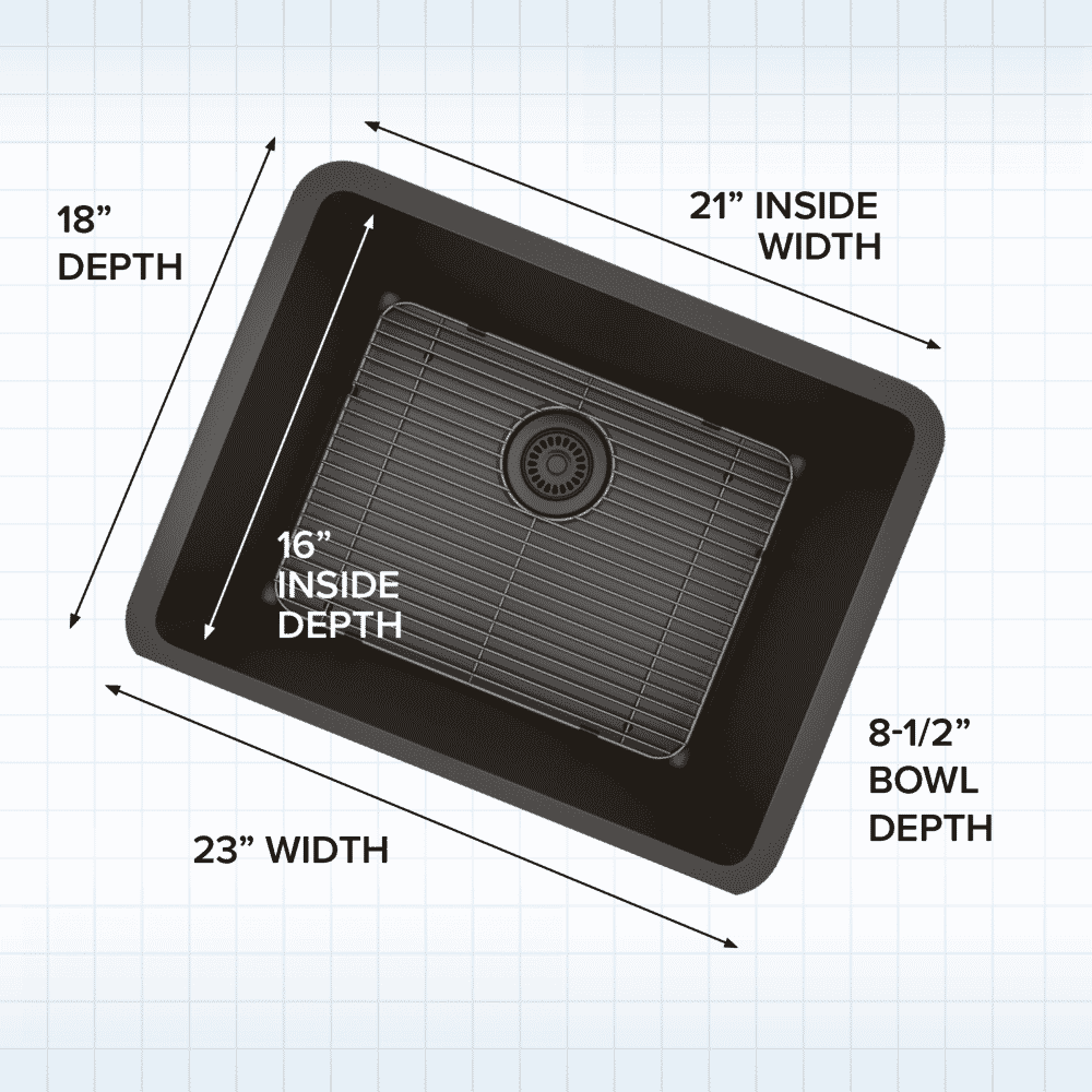 23 in. Single Bowl Undermount Quartz Kitchen Sink, Concrete