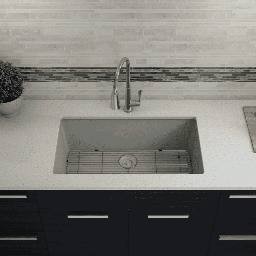 32 in. Single Bowl Undermount Quartz Kitchen Sink, Concrete