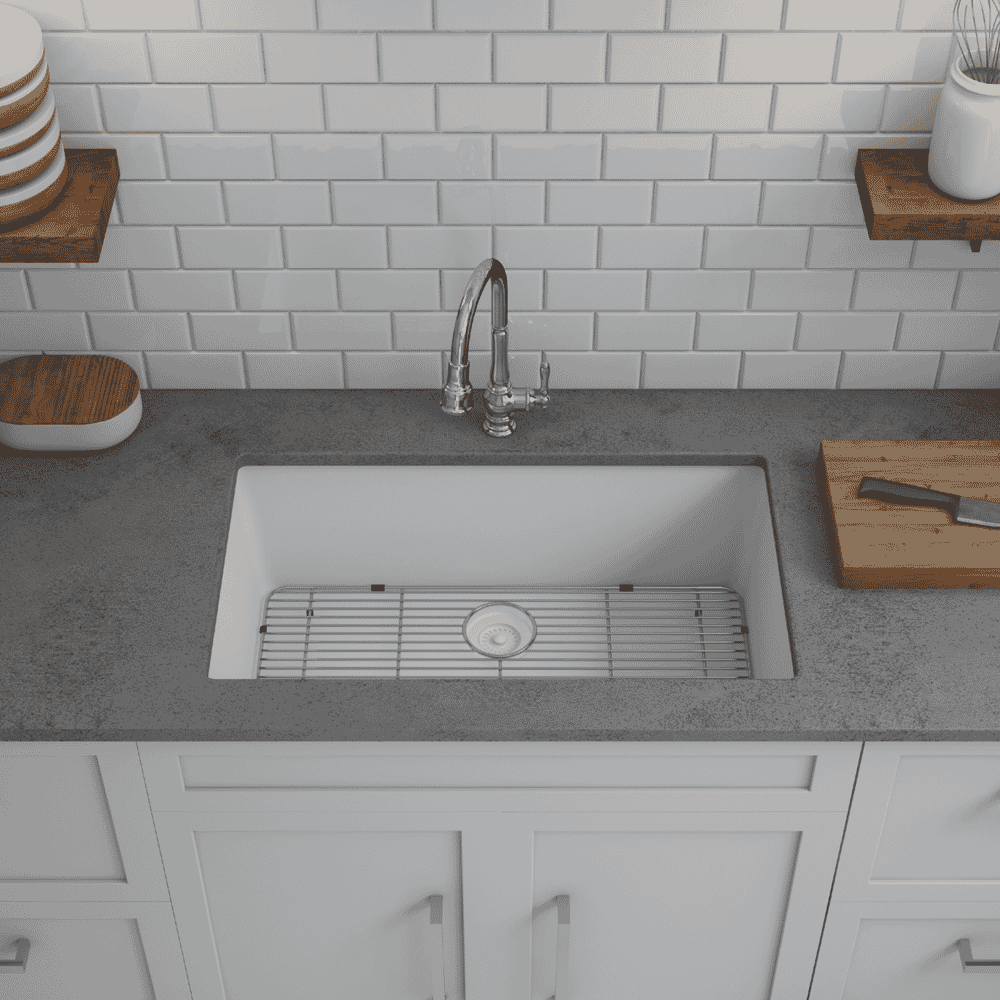 32 in. Single Bowl Undermount Quartz Kitchen Sink, White