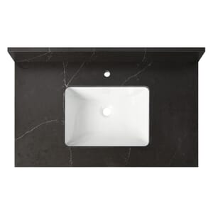 37 in. x 22 in. Broadway Black Quartz Vanity Top with Ceramic Basin