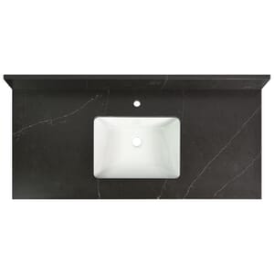 49 in. x 22 in. Broadway Black Quartz Vanity Top with Ceramic Basin