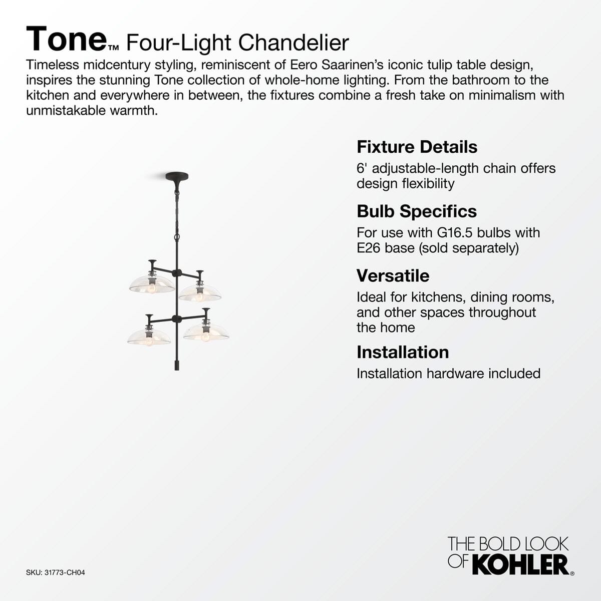 Tone™ 24" four-light chandelier
